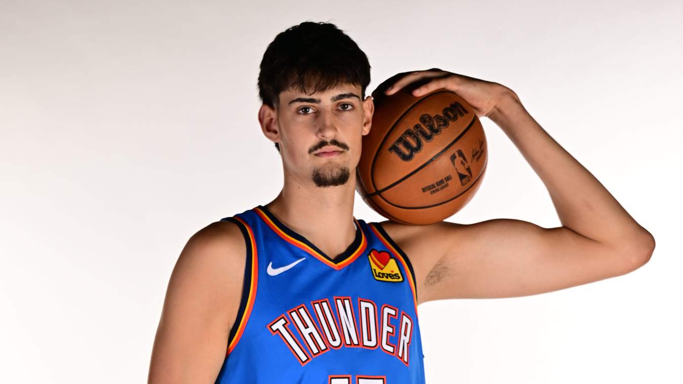 Oklahoma City Thunder rookie Aday Mara poses at Thunder media day in Oklahoma City