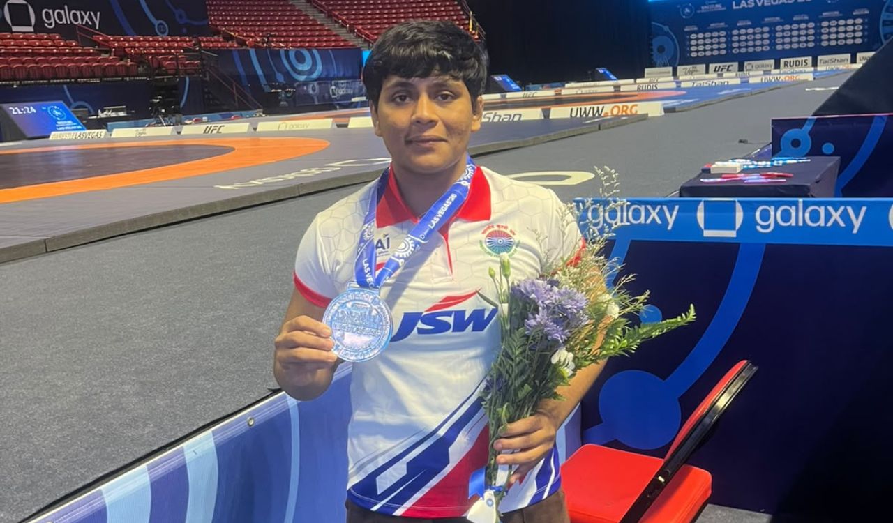 Amruta, indische Silbermedaillengewinnerin in der 72-kg-Klasse der Frauen bei der U23-Weltmeisterschaft im Ringen