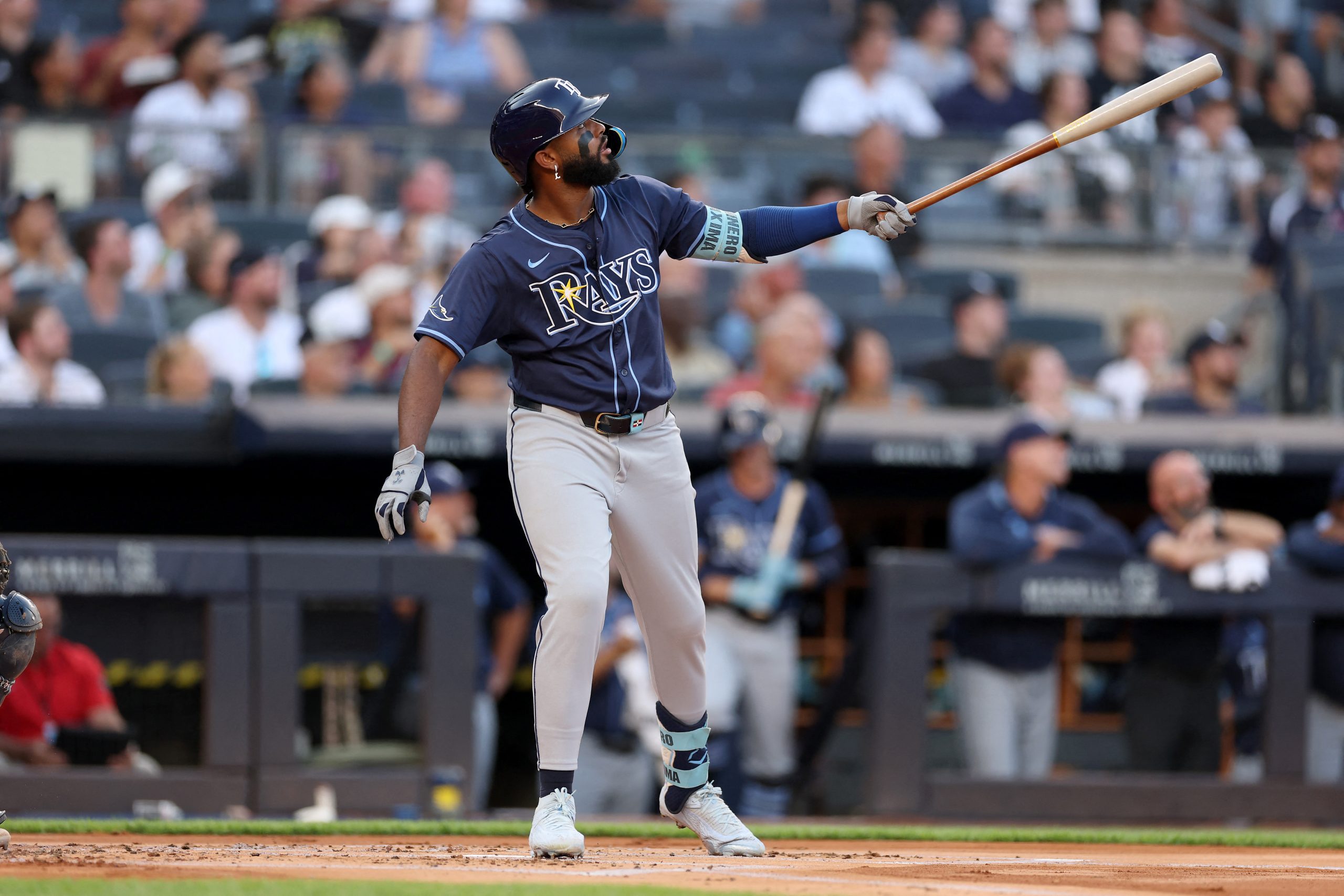 File photo: Junior Caminero at the plate for Tampa Bay; his seventh-inning homer sealed the ALCS.