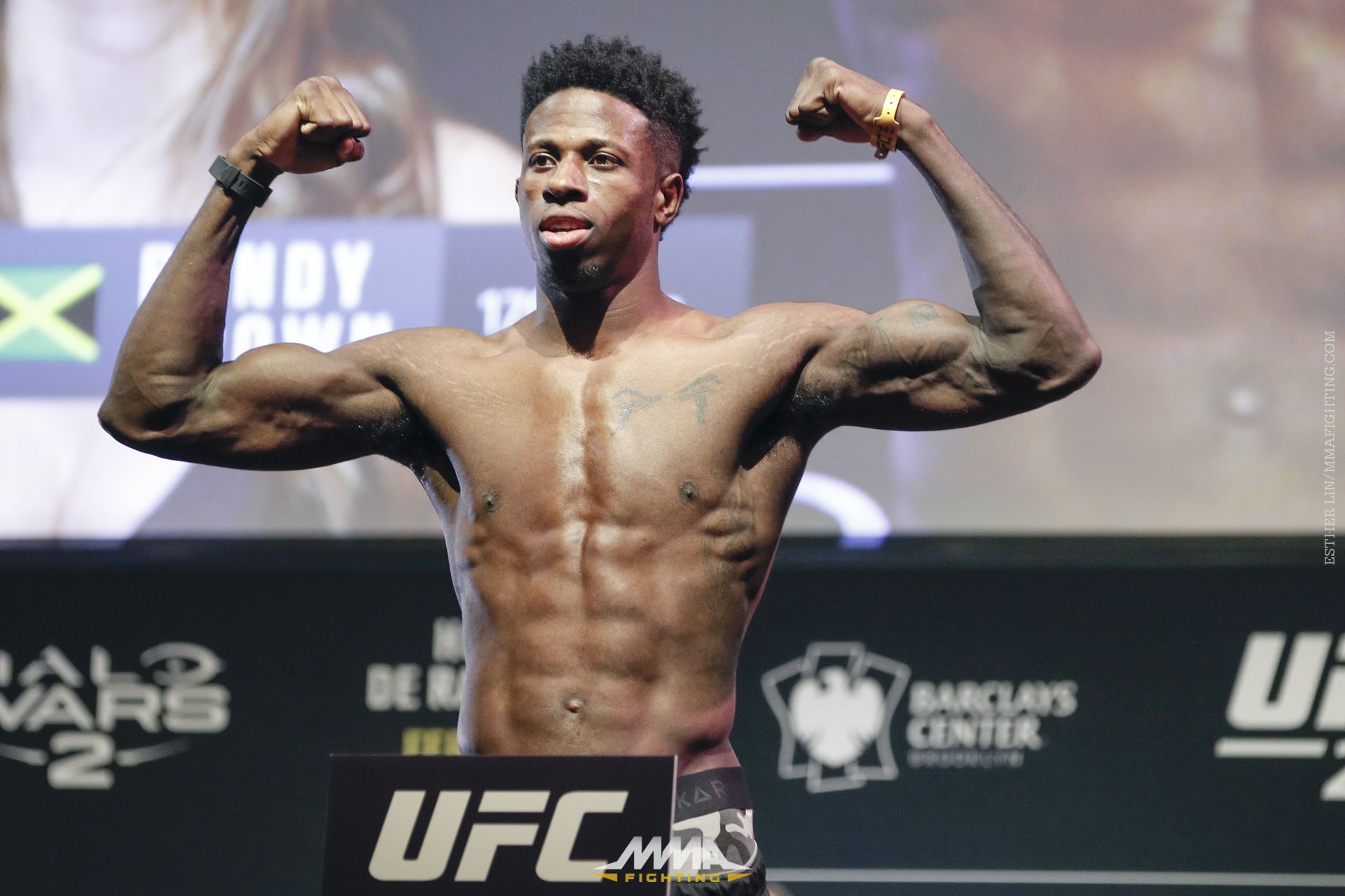 File photo: Randy Brown poses at the UFC 208 official weigh-in in Brooklyn (Feb 2017), where he faced Belal Muhammad. (Credit: Esther Lin/MMA Fighting)