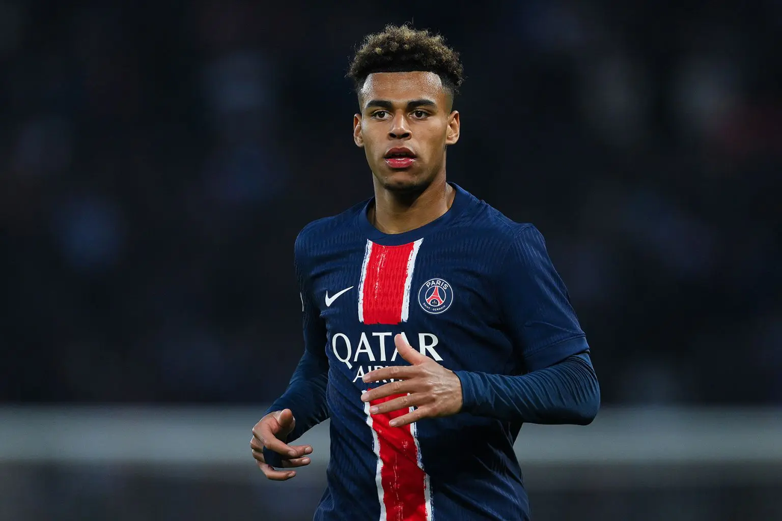 Désiré Doué in action for PSG in the Champions League (file photo)
