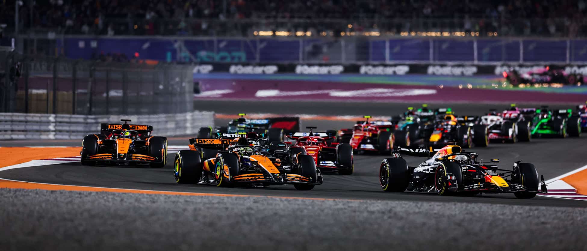 File photo: the F1 field racing under floodlights at the 2024 Qatar Grand Prix at Lusail.