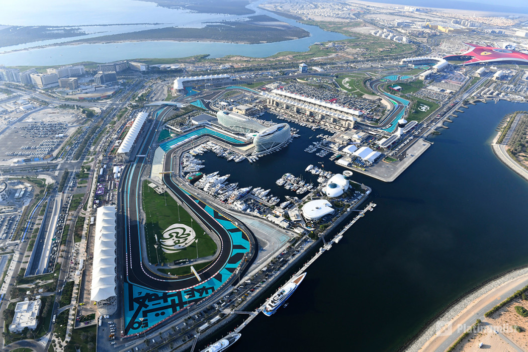 File photo: aerial view of Yas Marina Circuit in Abu Dhabi, showing the track, marina and Ferrari World.