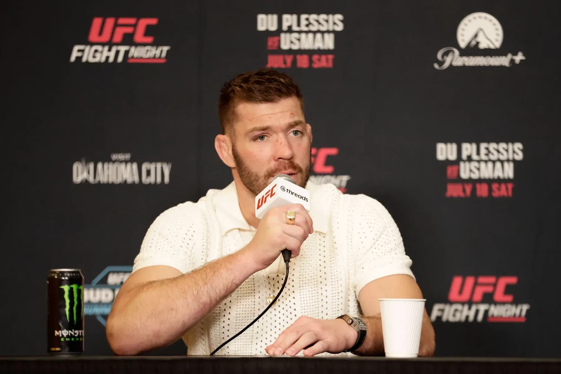 Dricus du Plessis at the UFC Oklahoma City press conference ahead of the Usman fight (file photo)