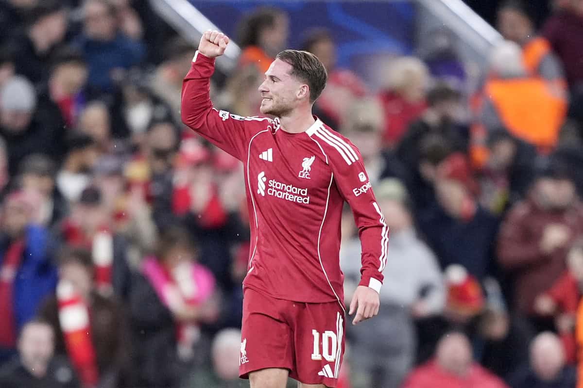 Alexis Mac Allister celebrates a Liverpool goal at Anfield (file photo)
