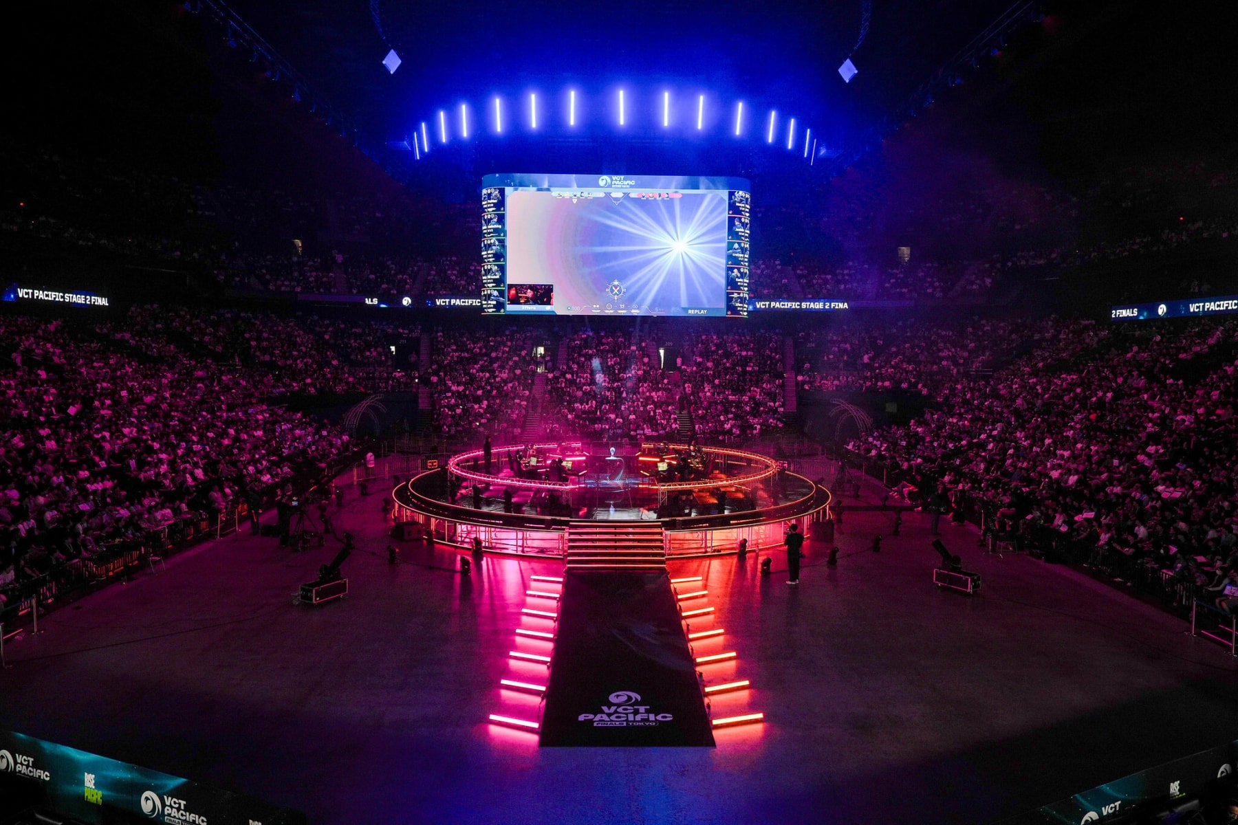 Packed arena at the VCT Pacific Stage 2 Final in Tokyo with event branding on stage