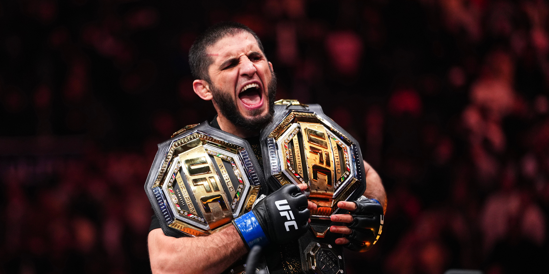 Islam Makhachev at UFC 330 media day ahead of his title defense against Ian Machado Garry