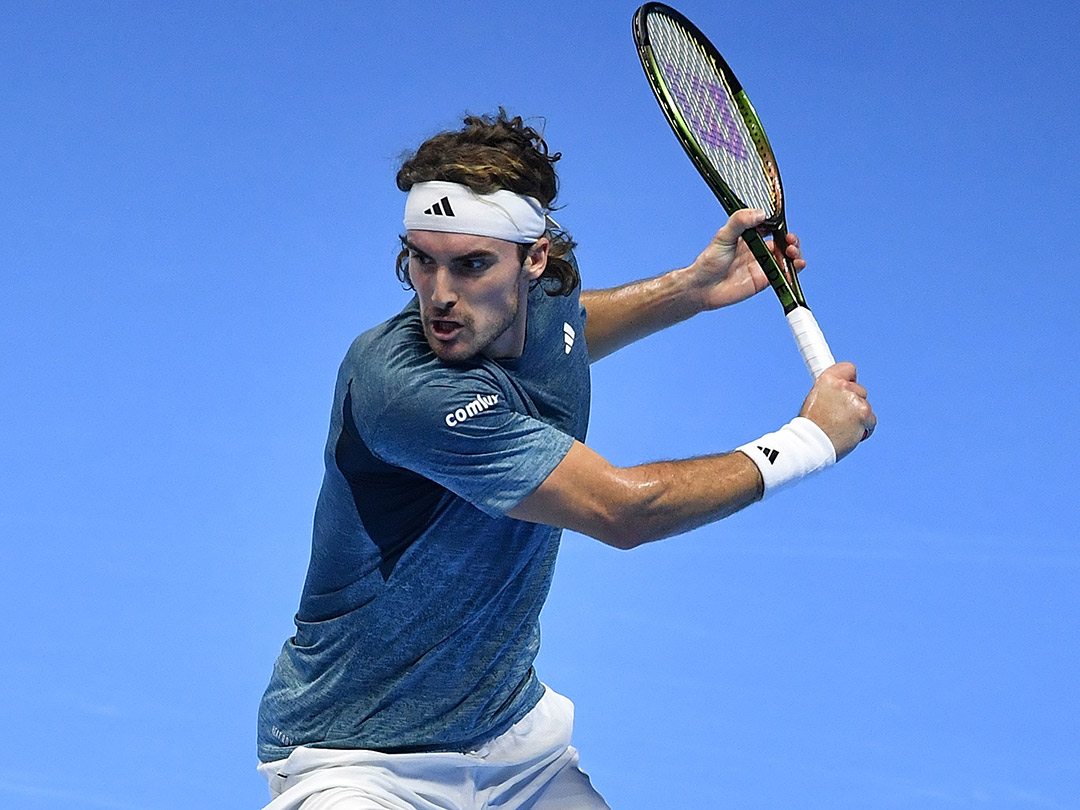 Stefanos Tsitsipas hits his one-handed backhand (file photo, 1080x810).