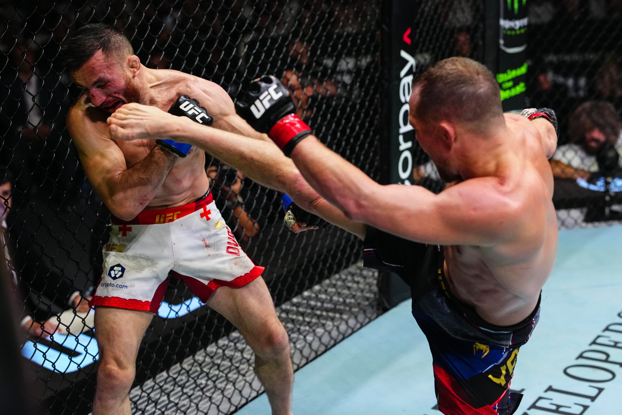 Petr Yan and Merab Dvalishvili during their UFC 333 bantamweight title fight
