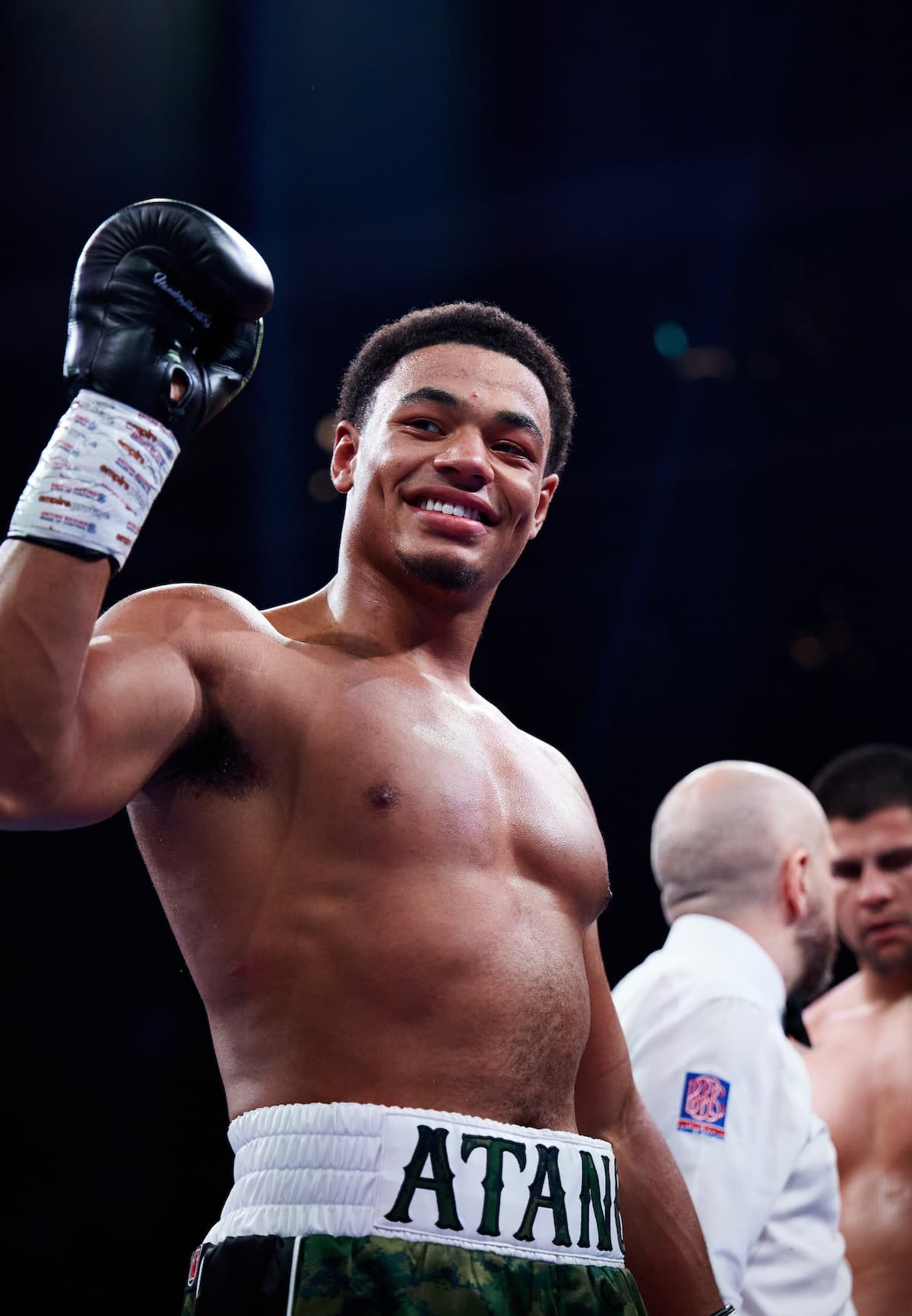 Leo Atang celebrates his first-round stoppage of Jonathan Vergara