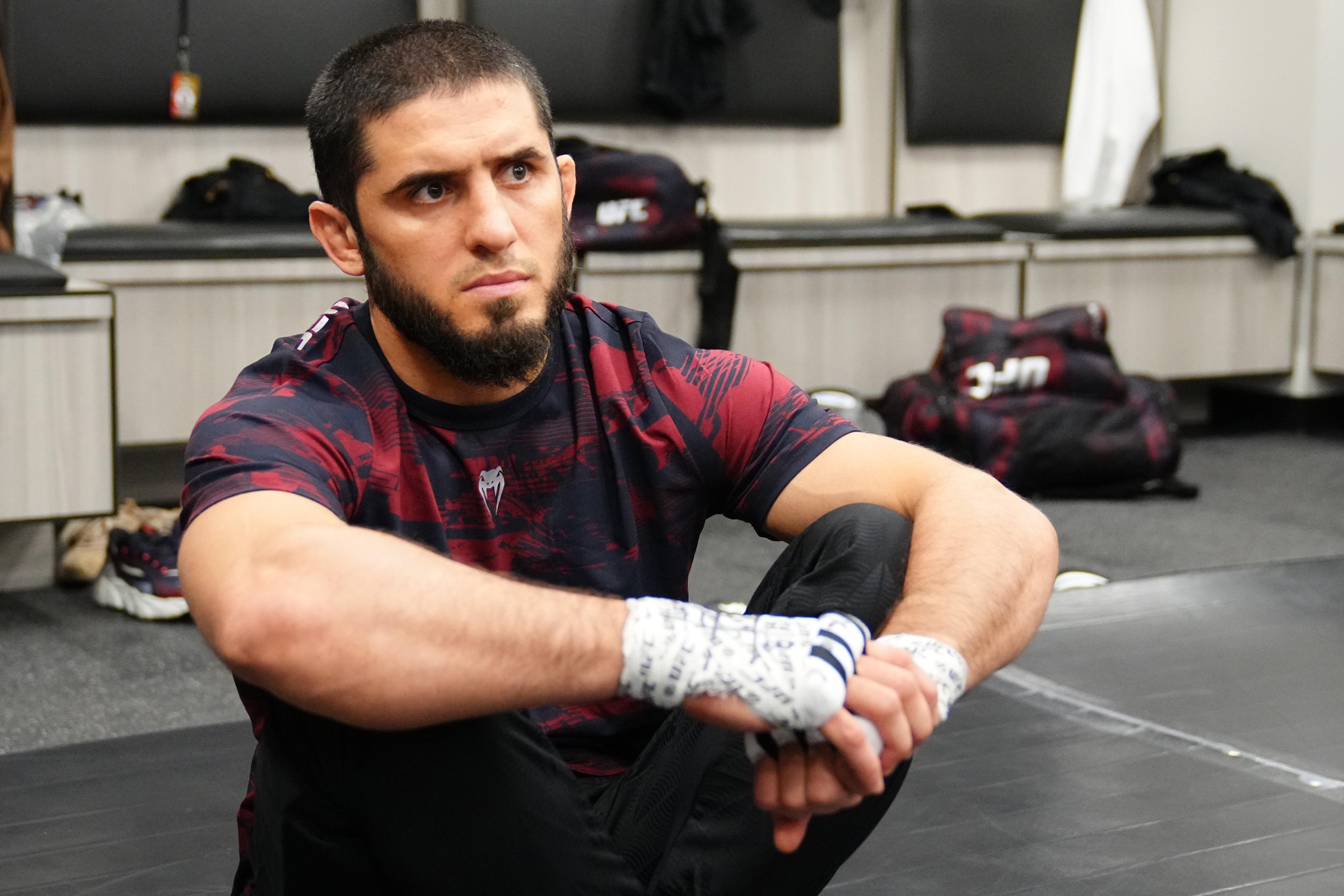 Islam Makhachev warms up before his UFC 330 fight against Ian Machado Garry in Philadelphia, 15 August 2026