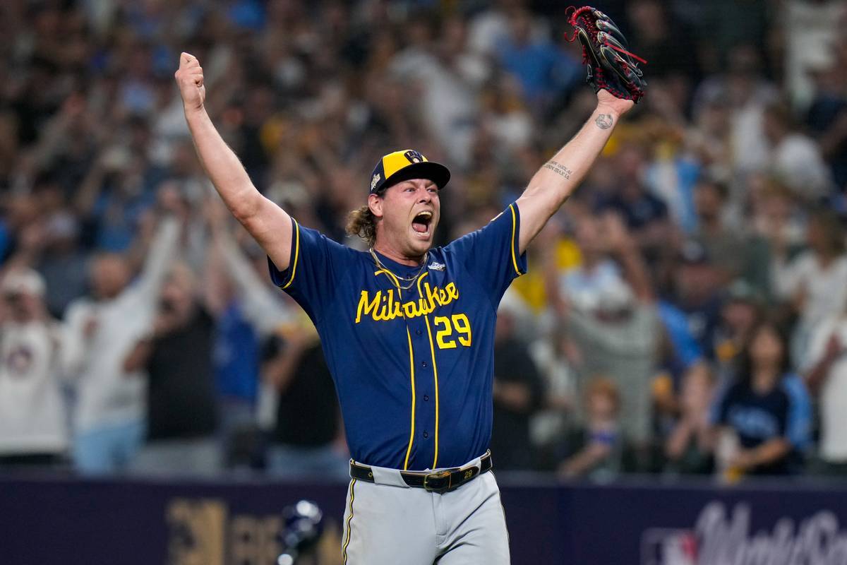 Milwaukee Brewers pitcher Trevor Megill celebrates after winning baseball's World Series, against the Tampa Bay Rays, Wednesday, 28 October 2026, in St. Petersburg, Fla. (AP Photo/Chris O'Meara)
