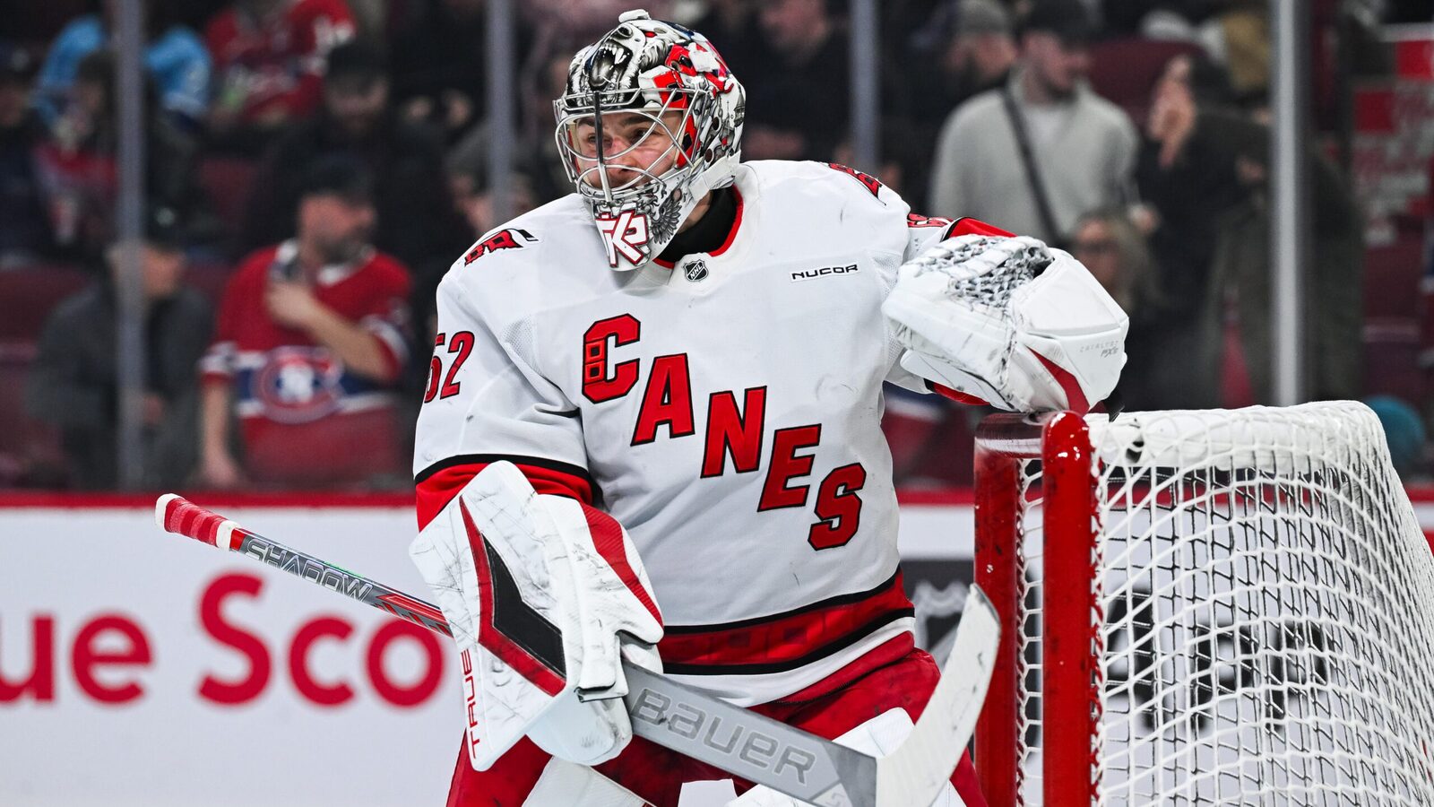 File photo, not from this game: Pyotr Kochetkov in goal for the Carolina Hurricanes.