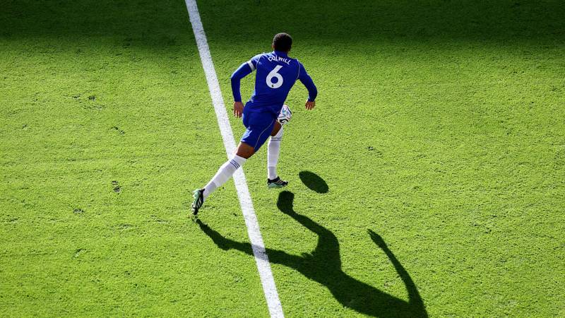 A Chelsea player on the pitch in the club’s Everton preview.