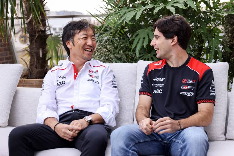Ayao Komatsu and Rafael Câmara pictured for the Haas announcement on 15 October 2026.