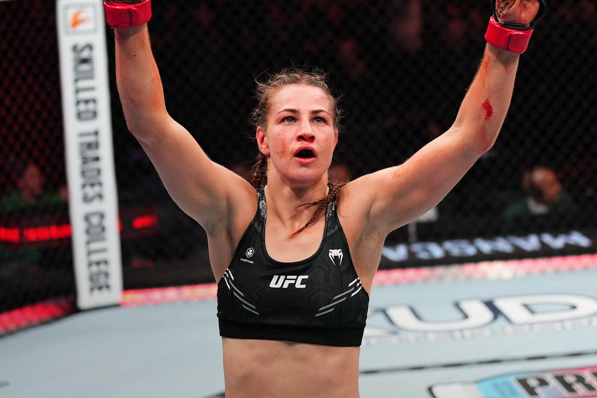 Jasmine Jasudavicius feiert ihren UFC-297-Sieg (UFC/Zuffa LLC)