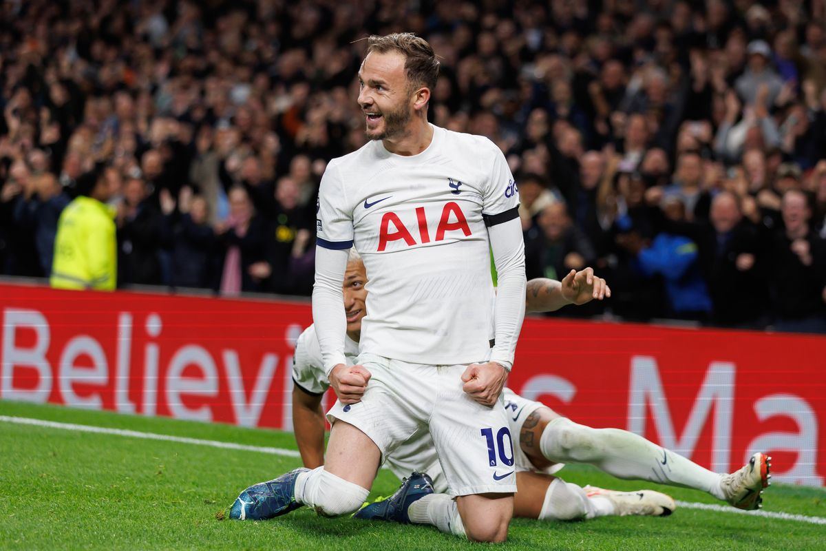 File photo: James Maddison celebrates for Tottenham.