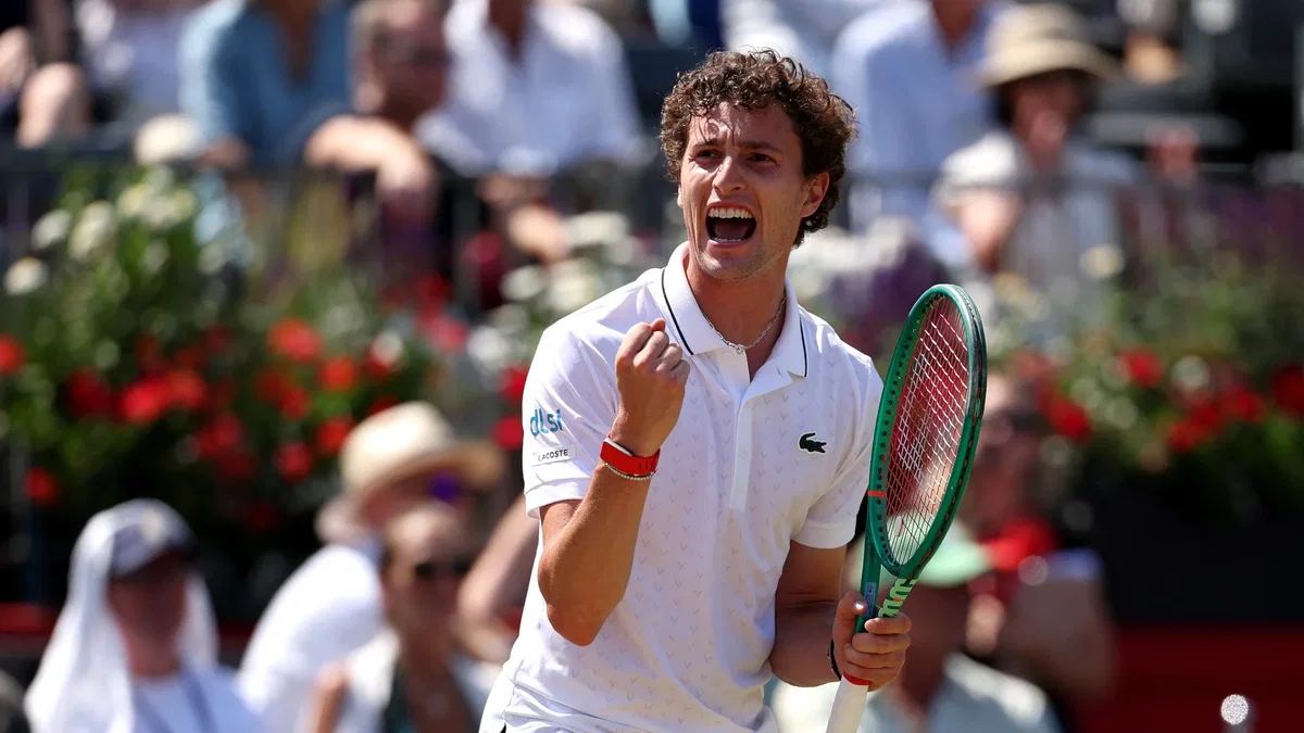 Ugo Humbert pumps his fist during an ATP Tour match (file photo).