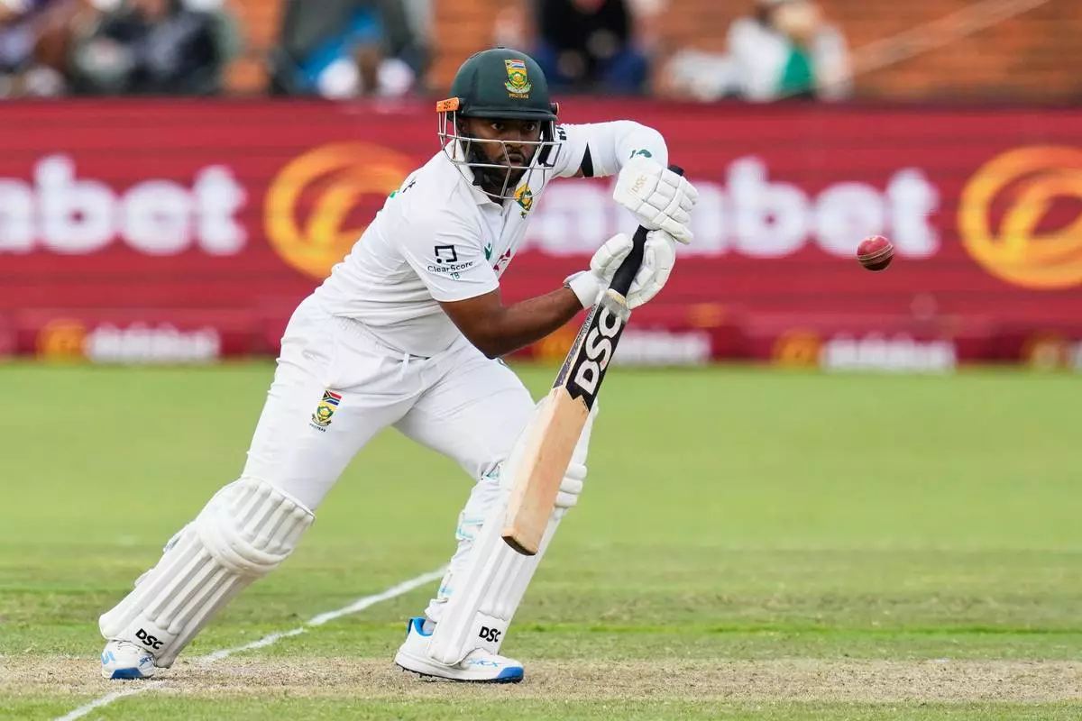 South Africa captain Temba Bavuma plays a shot on day three of the second Test against Australia at St George's Park, Gqeberha (AP Photo/Themba Hadebe)