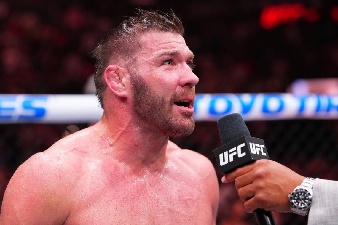 Dricus du Plessis speaks in the Octagon after his win over Kamaru Usman (file photo)