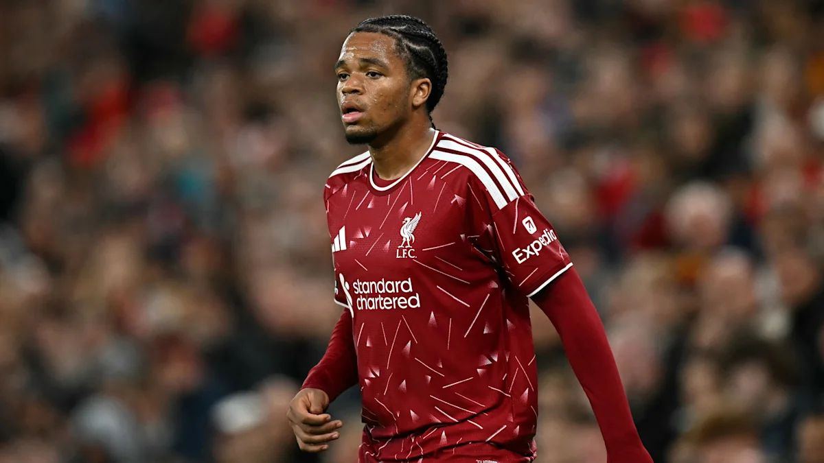 Rio Ngumoha of Liverpool in action during the Champions League clash with Villarreal at Anfield