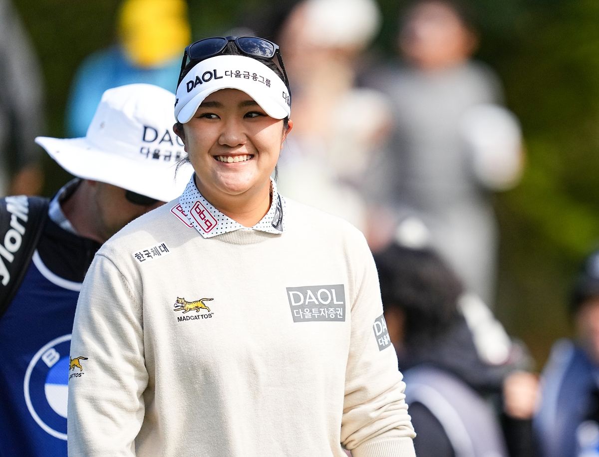 Ryu Hae-ran of South Korea smiles on the second tee during the second round of the BMW Ladies Championship on the LPGA Tour at Pine Beach Golf Links, Haenam, on Oct. 23, 2026