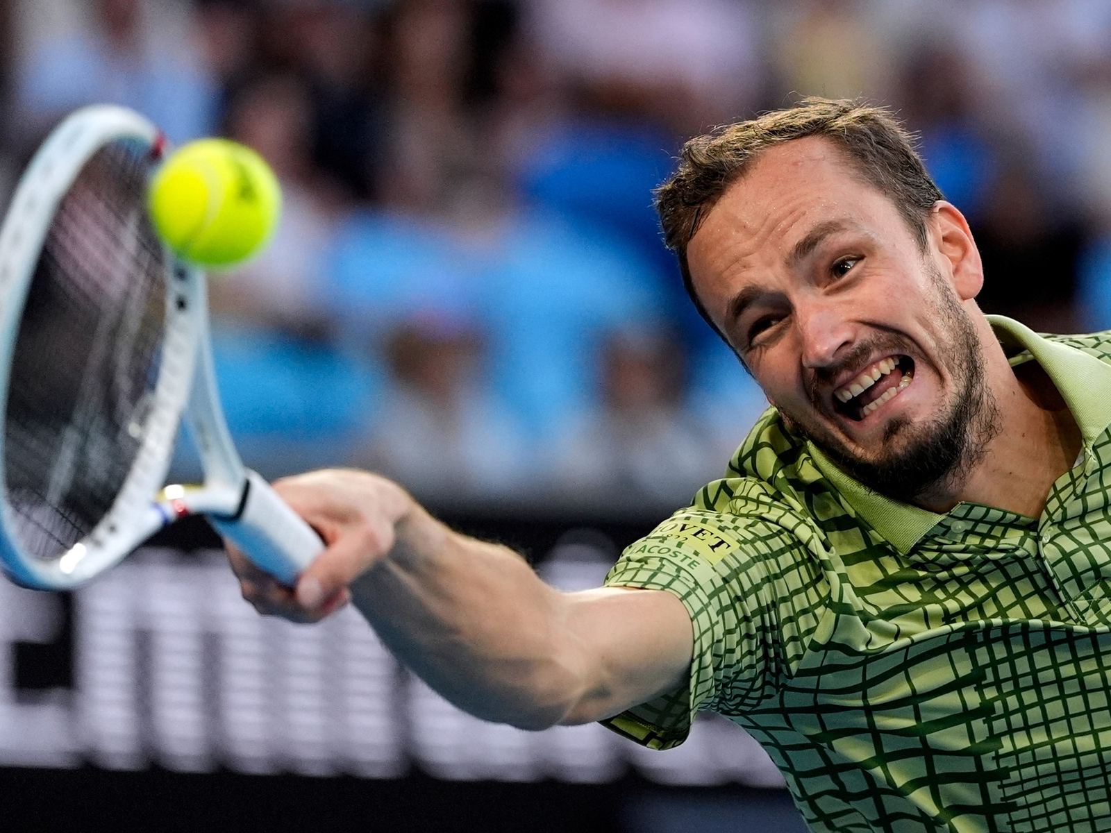 Daniil Medvedev in action at the Dubai tournament in 2026 (2000x1500).