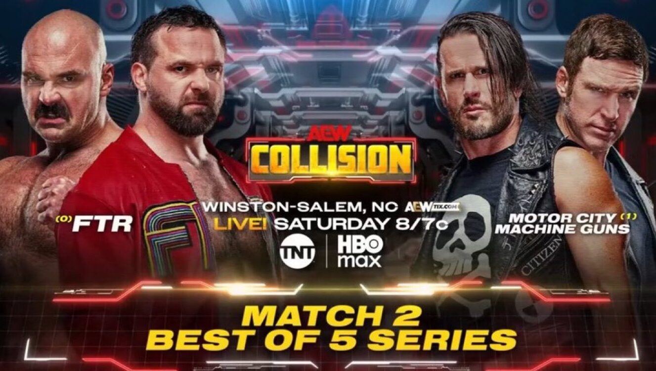 FTR's Dax Harwood and Cash Wheeler facing the Motor City Machine Guns' Alex Shelley and Chris Sabin in match 2 of their best-of-five series at AEW Collision