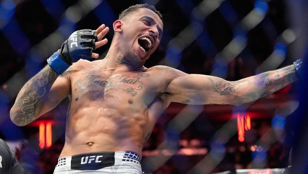 Carlos Prates celebrates after defeating Leon Edwards at UFC 322 at Madison Square Garden