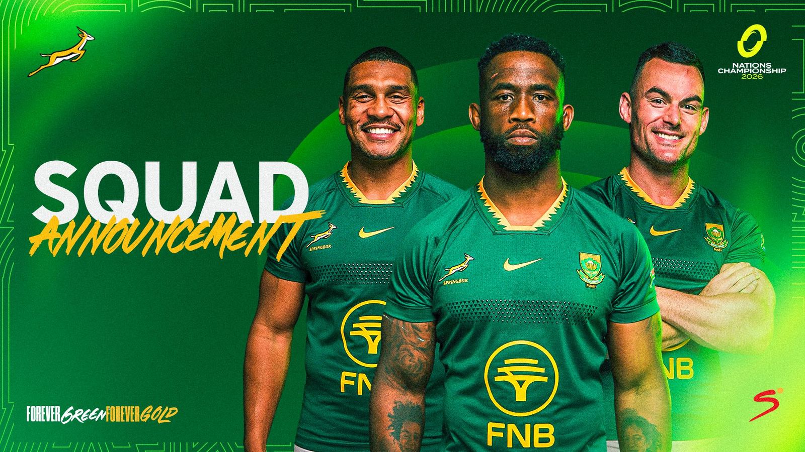 SA Rugby announcement graphic for the Springboks Nations Championship squad, not a match photo