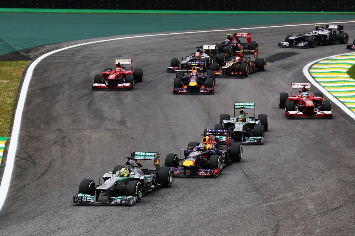 Formula 1 car on track in an illustration image for the proposed future engine rules, not a 2030 V8 car