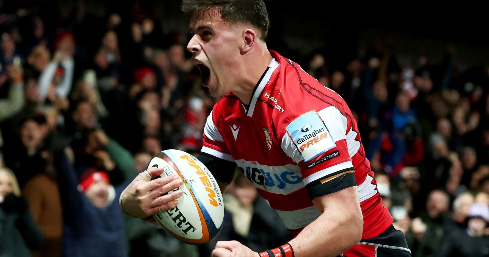 File photo of Seb Atkinson in action for Gloucester Rugby, pictured in TNT Sports coverage in January 2026.