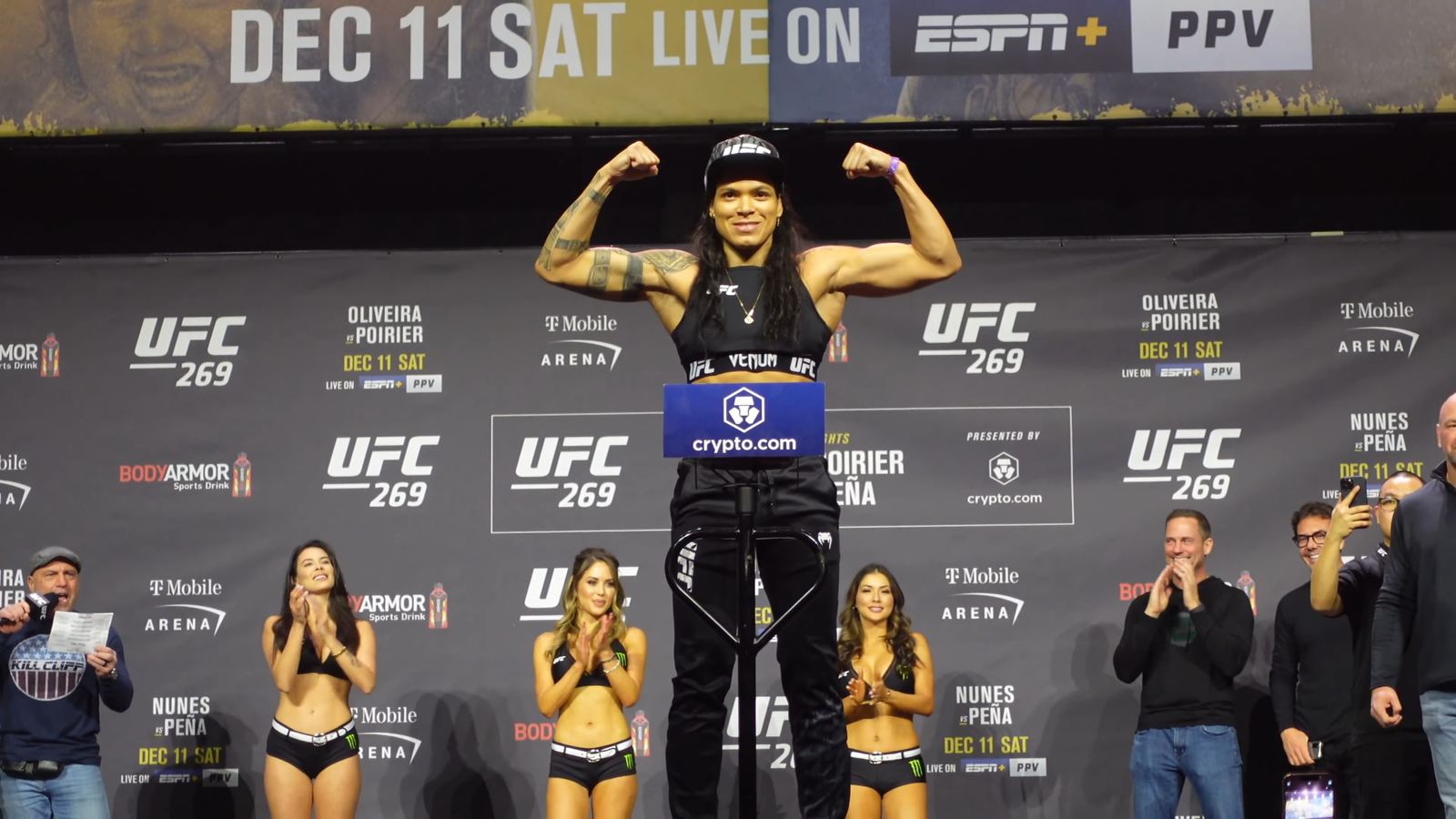 File photo of Amanda Nunes at a ceremonial weigh-in for UFC 269, not from UFC 334