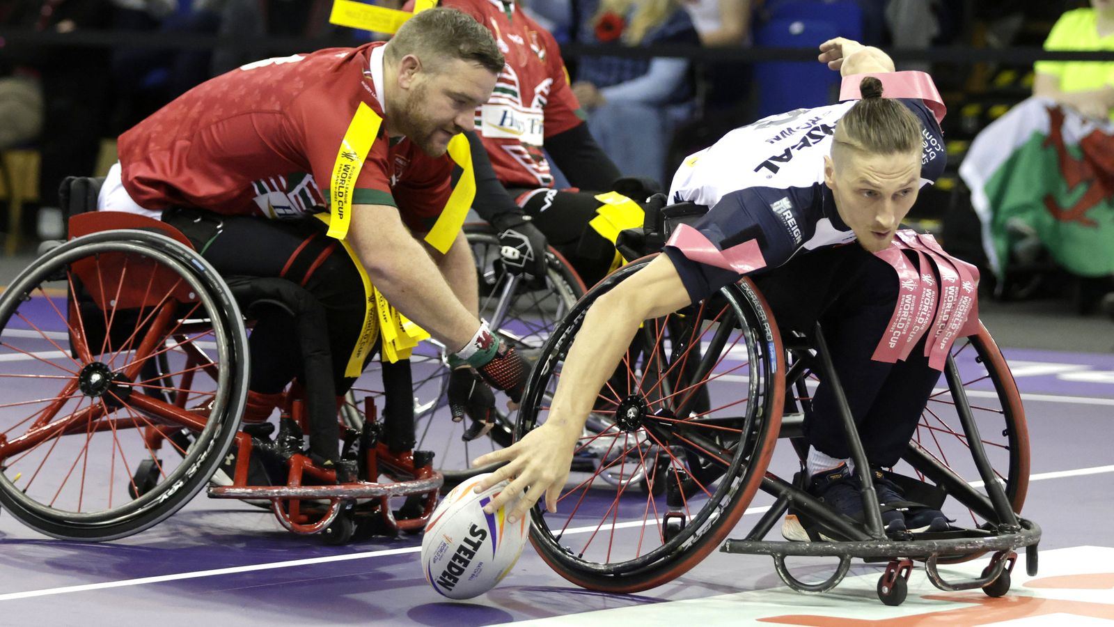 Archive photo, not from the 2026 match: England v Wales wheelchair rugby league action at the 2022 World Cup.