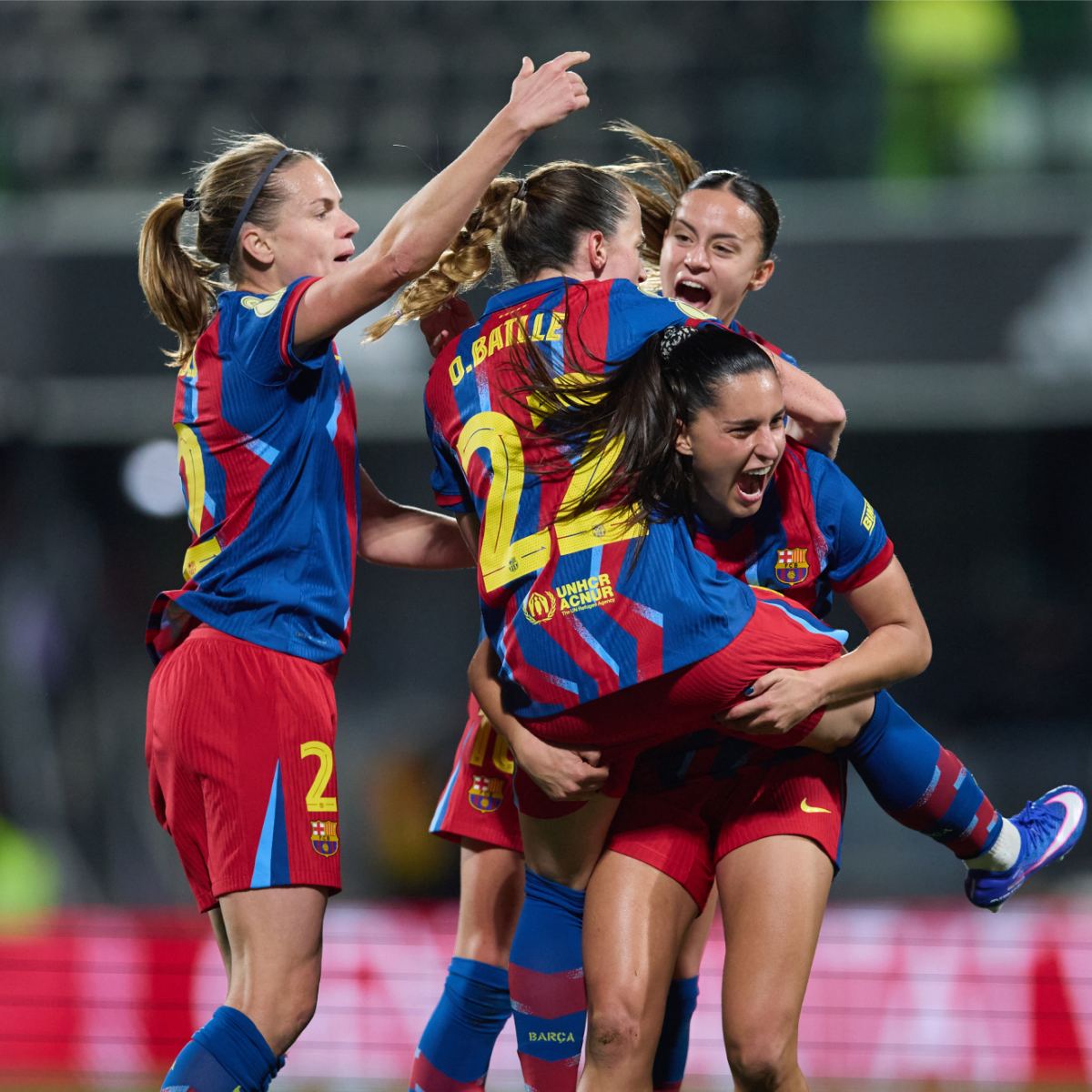 File photo, not from the Køge match: FC Barcelona Femení players celebrating a goal.